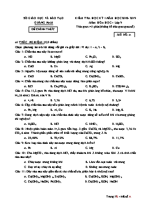 Đề kiểm tra học kỳ I môn Hóa học Lớp 9 - Đề A - Năm học 2018-2019 - Sở giáo dục và đào tạo Quảng Nam